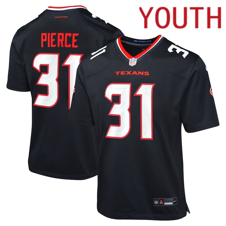 Youth Houston Texans #31 Dameon Pierce Nike Navy Game NFL Jersey->->Youth Jersey